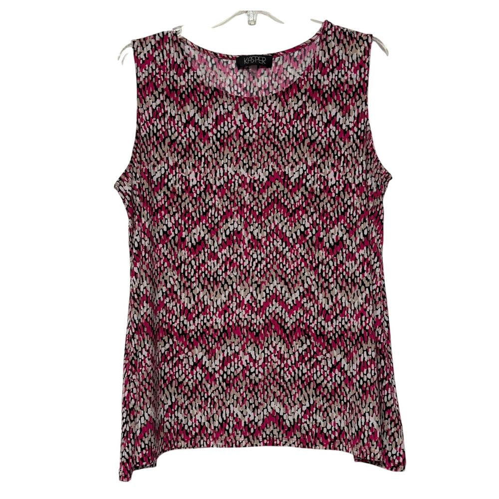 Women's Kasper Abstract Print Tank, Magenta/Black/White/Sand, Size 2XL